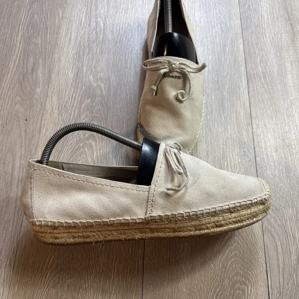 Coach Espadrilles Suede Cream Beige Rae Women's 9.5 B Platform Bow Boho Slip On